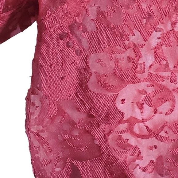 Mirasol Red Floral 3/4 Sleeve Semi-Sheer Button-Up Top Sz M - Picture 8 of 14